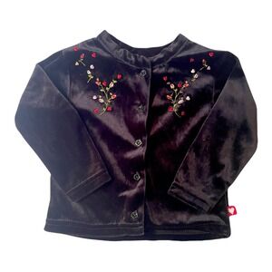 Mc Kids Black Velvet Floral Embroidered Cardigan Button Front Toddler 2T MKTG512